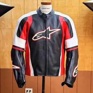 Motorcycle Leather jacket alpinestars color red black and white .